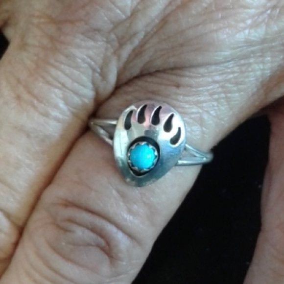 Native American Navajo Turquoise Bear Paw Ring - Picture 2 of 12